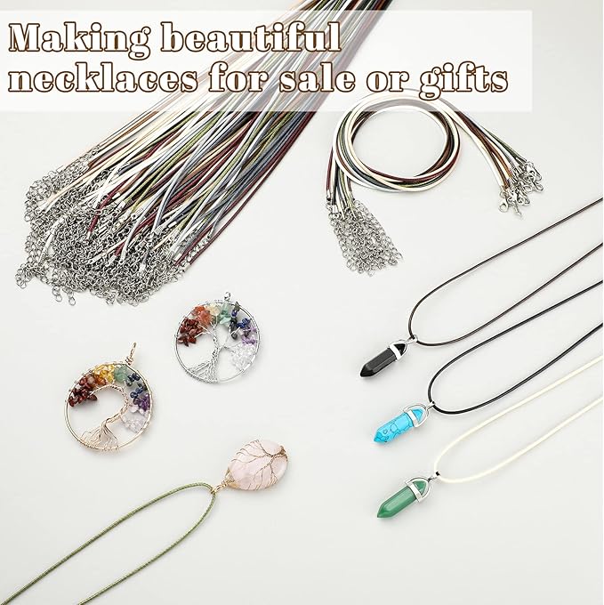 Tudomro 100 Pieces 20 Inch Waxed Leather Necklace Cord Bulk with Clasp Colorful Necklace Bracelet Chains String Rope Cord for Jewelry Making Pendants Charms(Earth Tone)