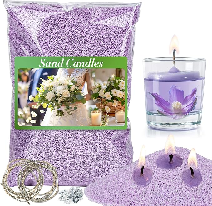 Sukh Purple Snow Pearled-Candles with Wicks - 410G DIY Candle Sand,Pearled Sand Wax with Wicks,Pearled Wax,Refillable for Weddings,Partie,Halloween,Christmas,Thanksgiving
