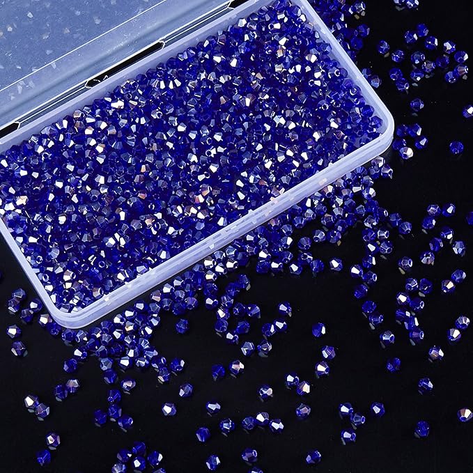 1100PCS 4mm Bicone Crystal Glass Beads for Jewelry Making, Sparkling Mini Beads for Suncatchers, DIY Bracelets & Craft Projects (AB Blue)