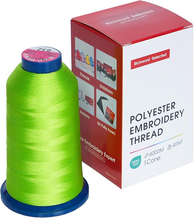Richword Selected Green Embroidery Thread 4000M(4374Y) 40WT Polyester Thread 100 Colors Selected for Commercial Multi Needles and Single Needle Embroidery Machine 0832