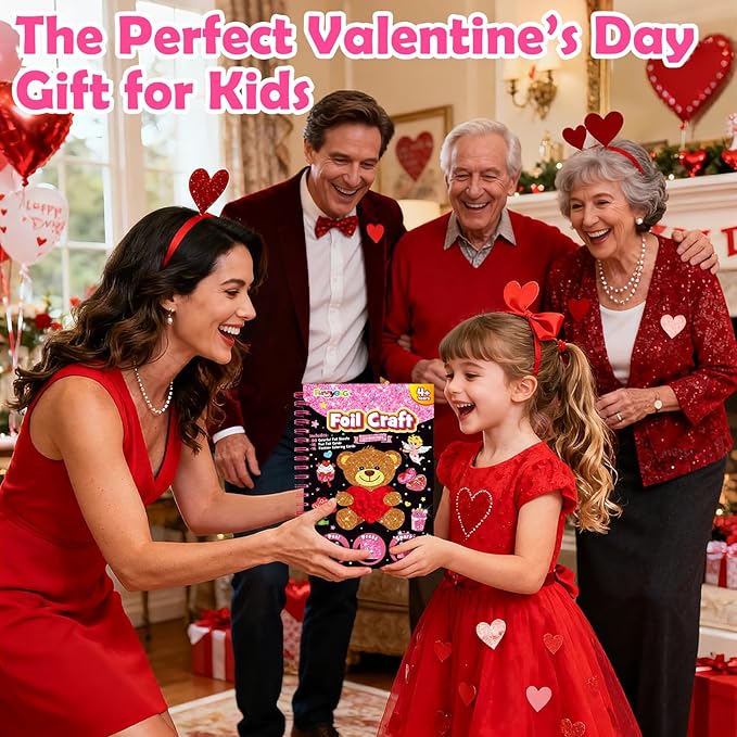FUNNYB&G Foil Art Craft for Kids - Valentine's Day Crafts Gift 2026 Party Favors Classroom Gift Exchange Art Supplies Creative Birthday Travel Toys for Girls Boys 4 5 6 7 8 9 Years Old(Valentine's)