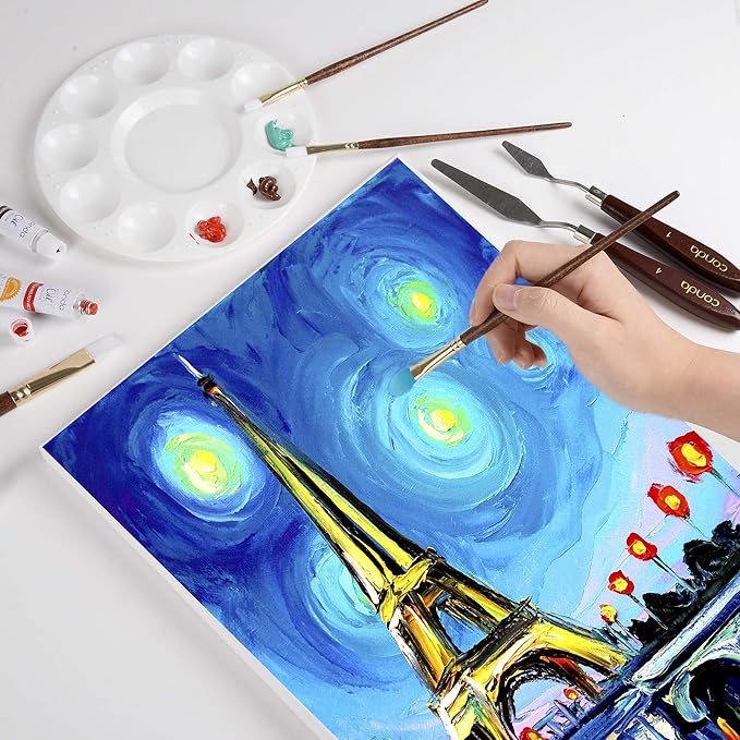 CONDA Stretched Canvas for Painting, 8x10 Inch 4 Packs of Canvases for Artist Art Supplies, 100% Cotton Primed Canvas, Profile Value Bulk Pack for Acrylics, Oils Painting