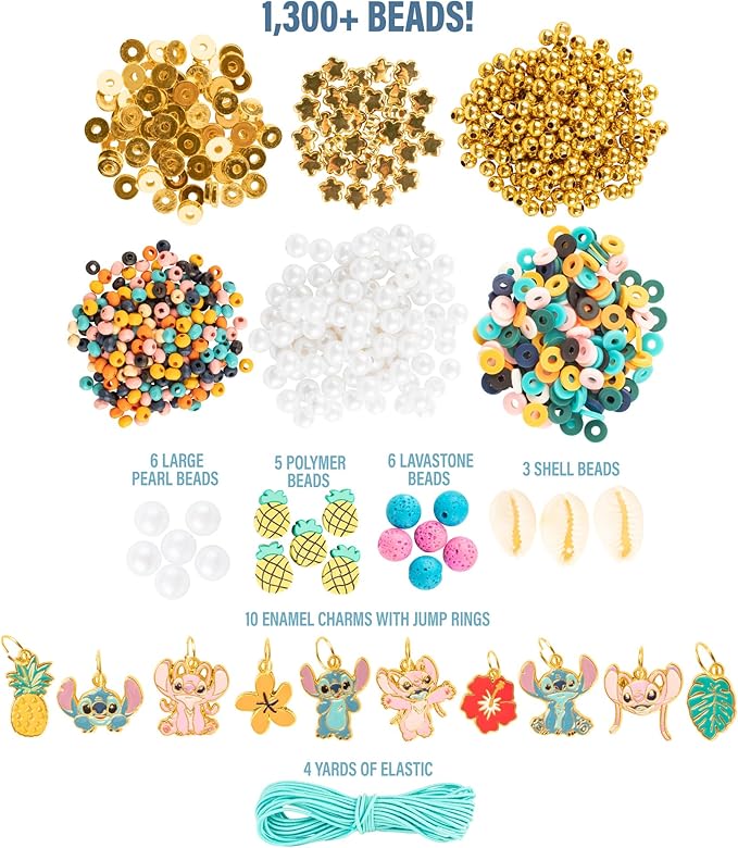Fashion Angels Disney Stitch Cute & Feisty DIY Jewelry Design Kit, Makes 10+ Charm Bracelets, Includes Charms, Beads & Elastic, Ideal for Girls & Boys