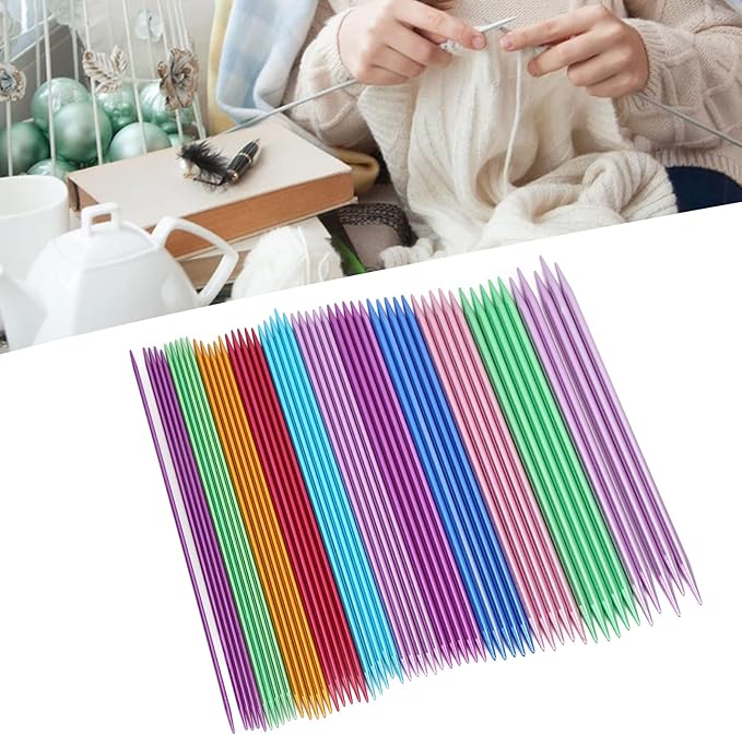Knitting Needle Set, 55 Pcs 2.5mm-6.0mm Aluminum Double Pointed Ergonomic Design Knitting Needle Kit for Handmade DIY Knitting