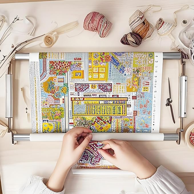 Couple Embroidery Art Embroidery Clip Frame 60cm Cross Stitch 4 Slot Presser Heavy Duty Embroidery Bandage Embroidery Frame Needlepoint Frame Embroidery Scroll Frame Embroidery Frames (Silver)