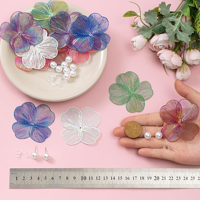 COLIGREE 6 Pairs Hollow Flower Filigree Stud Earrings Dazzling Floral Charms Jewelry Making Kits for DIY Earrings Necklaces Rings Hair Jewelries