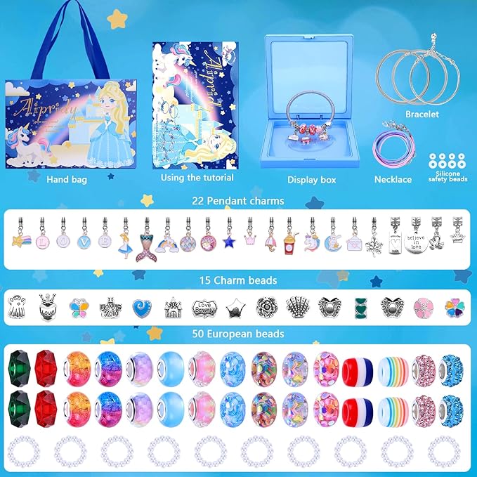 AIPRIDY Charm Bracelet Making Kit,Unicorn Mermaid Crafts Gifts Set Can Inspires Imagination and Creativity,Jewelry Making Kit Perfect Gifts for Girls 5-12 Years Old (104 Pieces)