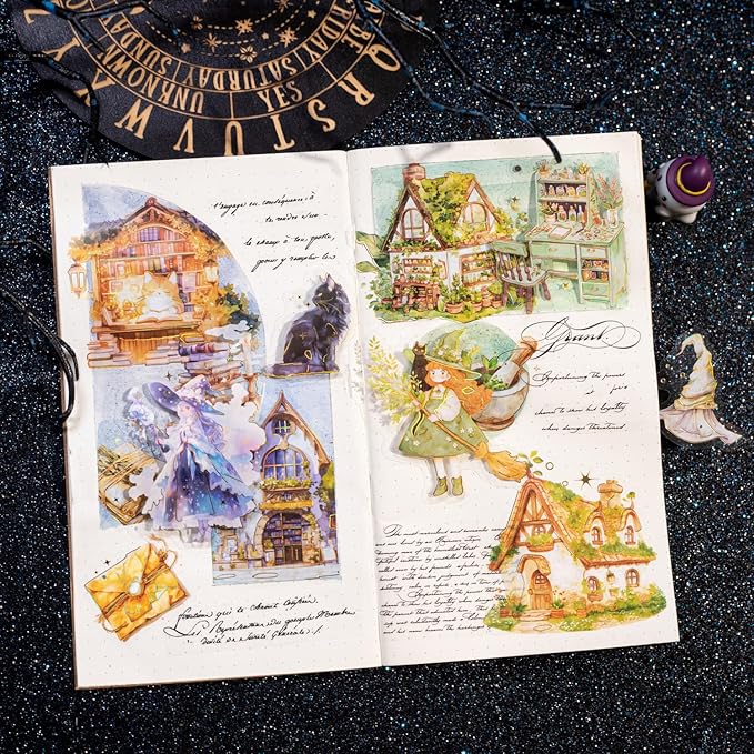 Magic-Themed PET Sticker Set, 80PCS Fantasy Adventure Stickers for Scrapbooking, Journaling, DIY Crafts, and Art Supplies