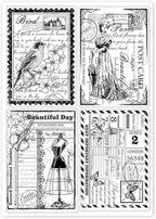 GLOBLELAND Vintage Ticket Postcard Clear Stamps for Card Making Butterfly Dress Lady Transparent Silicone Stamps for DIY Scrapbooking Supplies Embossing Paper Card Album