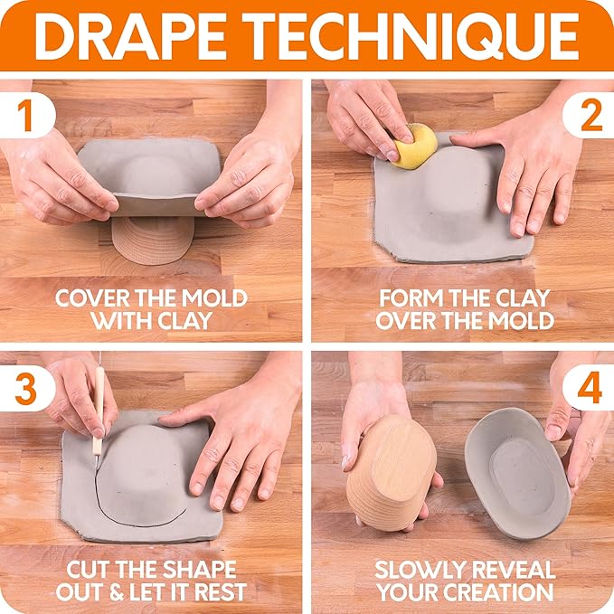 Byllstore 3-Pack Oval Pottery Molds | Create Bowls & Plates | 4″, 6″ & 8″ Ceramic Tops | Interchangeable Handle