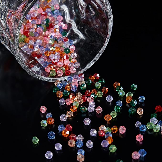 1100PCS 4mm Bicone Crystal Glass Beads for Jewelry Making, Sparkling Mini Beads for Suncatchers, DIY Bracelets & Craft Projects (Multicolored)