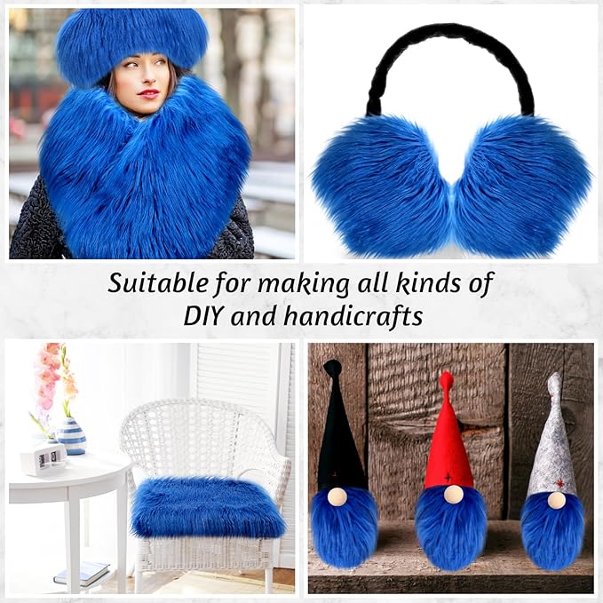 Tatuo 60 x 18 Inch Blue Faux Fur Fabric Christmas Fluffy Fuzzy Craft Fake Fur Cuts Shaggy Synthetic Plush Patch Sewing DIY Winter Halloween Costume Gnome Beard Miniature Dolls Rugs Mats Gift