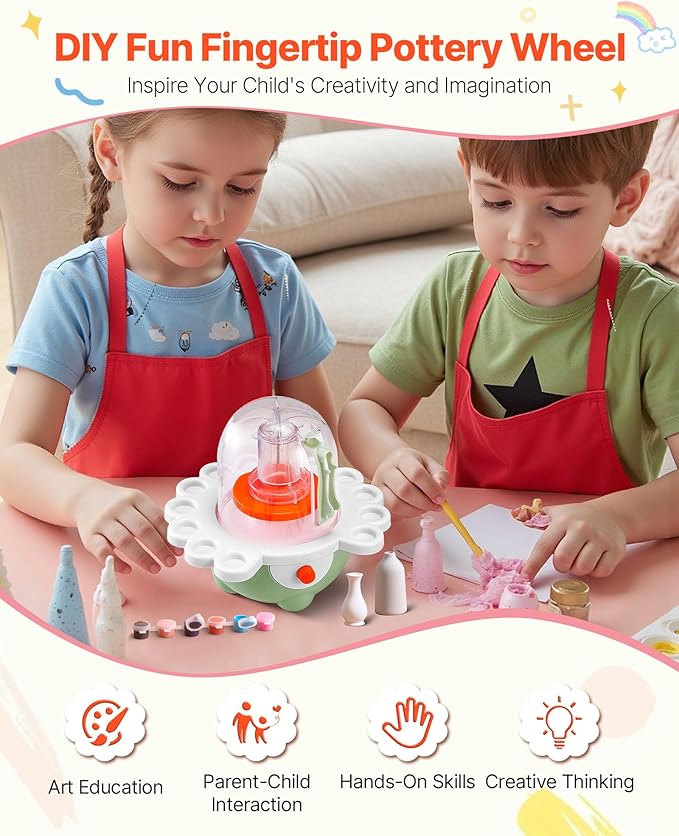 VEVOR Mini Pottery Wheel for Kids, DIY All-in-1 Complete Pottery Set with Clay Sculpting Tools, Two Turntables 2in/3in, Adjustable Speed, Arts & Crafts for Boys and Girls Christmas Gift, Green