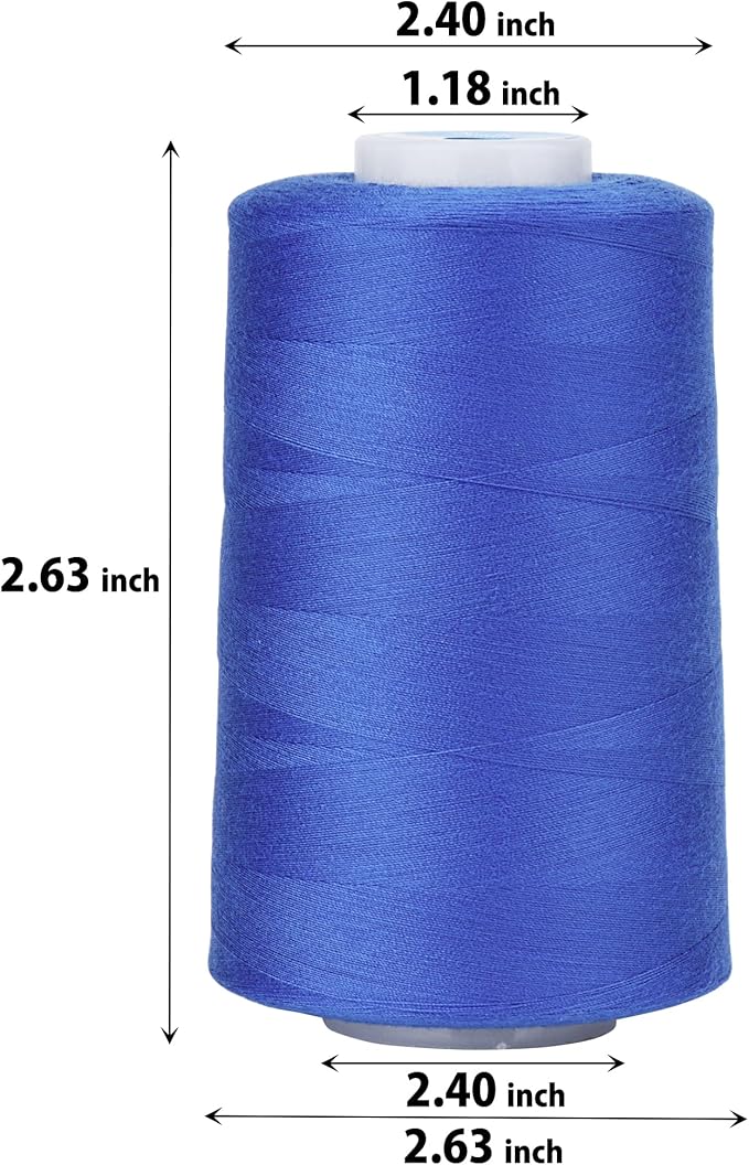 Simthread All Purpose Sewing Thread from 100% Spun Polyester for Serger, Overlock, Merrow, Quilting Sewing 4 Big Cones of 5000M (5500 Yards) Each - 40S/2 Blue