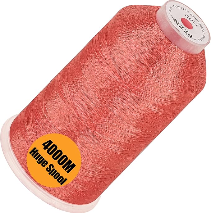 New brothread - Single Huge Spool 4000M Each Polyester Embroidery Machine Thread 40WT for Commercial and Domestic Machines - Coral (Janome Color)