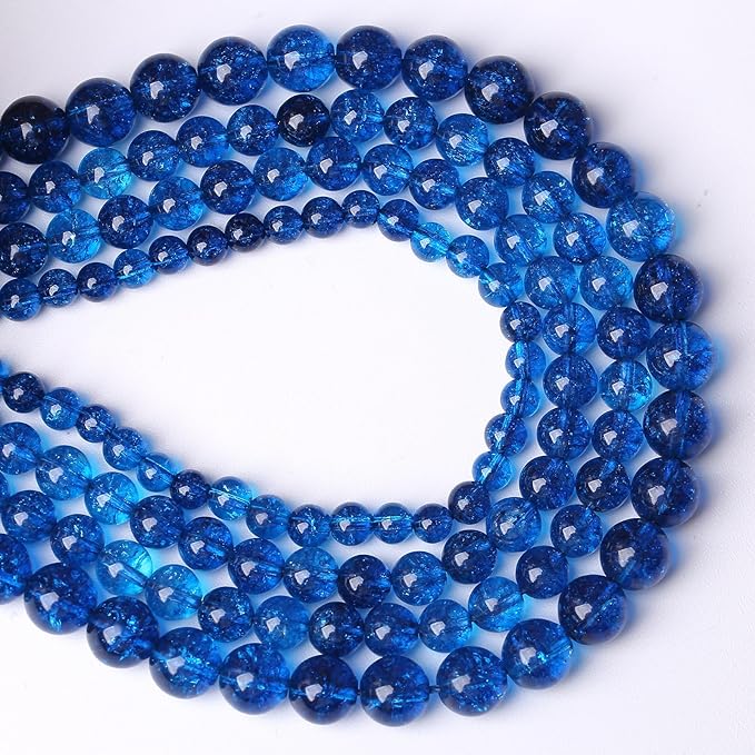 45pcs 8mm Natural Blue Crystal Crackle Quartz Stone Round Loose Beads for Jewelry Making DIY Bracelets Necklaces Energy Healing Stone Beads 15" (8mm, Blue Crackle Quartz)