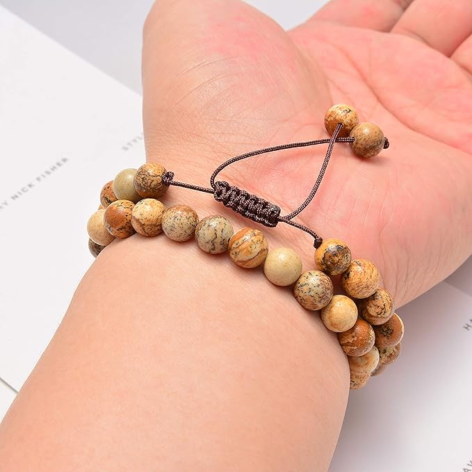 NCB Natural Stone Beads Yellow Picture Jasper Round Loose Gemstone DIY Charm Smooth Beads for Bracelet Necklace Earrings Jewelry Making Accessories Supplier (Yellow Picture Jasper, 8mm 200Beads)