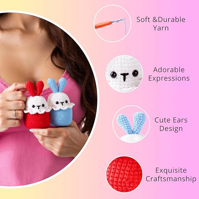 CSWCS Crochet Kit for Beginners - Easy Starter Crochet Kit for Adults, Amigurumi Craft Gifts with Yarn, Hook & Video Tutorial, Knitting & Crochet Supplies (Animal)