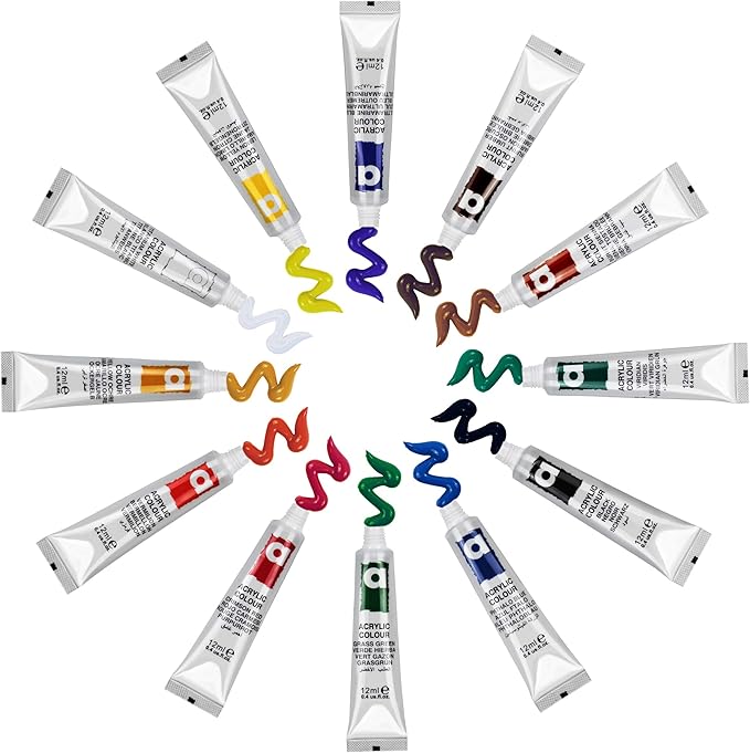 Falling in Art Painting Set for Kids with Table Easel-Acrylic Painting Starter Kit with Art Smock, 12 Acrylic Paints, 12 Water Soluble Colored Pencils, Paint Brushes, Canvas Panels and Watercolor Pad