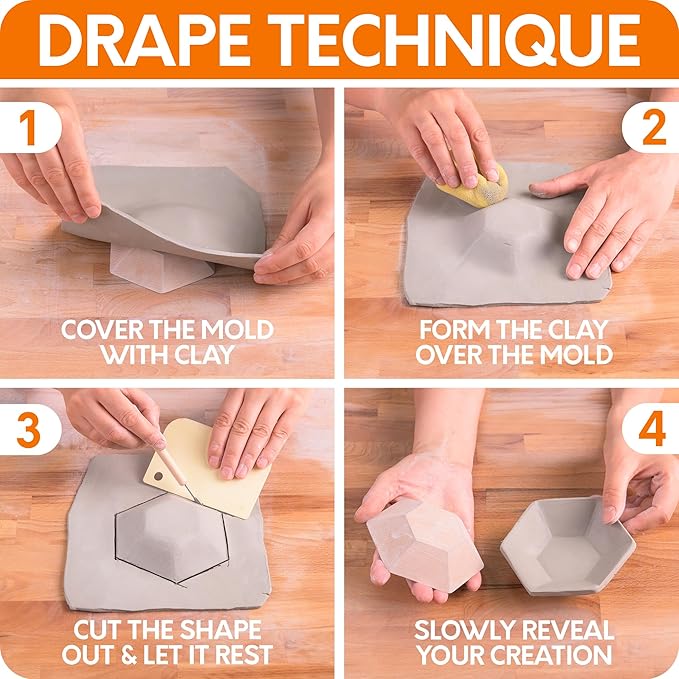 Byllstore 3-Pack Hexagonal Pottery Molds | Create Bowls & Plates | 4″, 6″ & 8″ Ceramic Tops | Interchangeable Handle