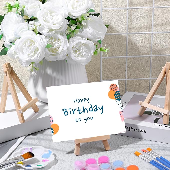 50 Pcs Mini Easels 5 Inch Mini Easel Stand Wooden Easel Art Craft Painting Triangle Stand Canvas Holder Small Easels for Display Card Photos Tabletop Phone Wedding