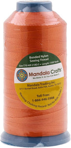 Mandala Crafts Bonded Nylon Thread Orange Heavy Duty Sewing Threads - 1500 YDs Size 69 210D T70 Tex 70 Thread for Leather Jeans Weaving Outdoor Marine Upholstery Threads