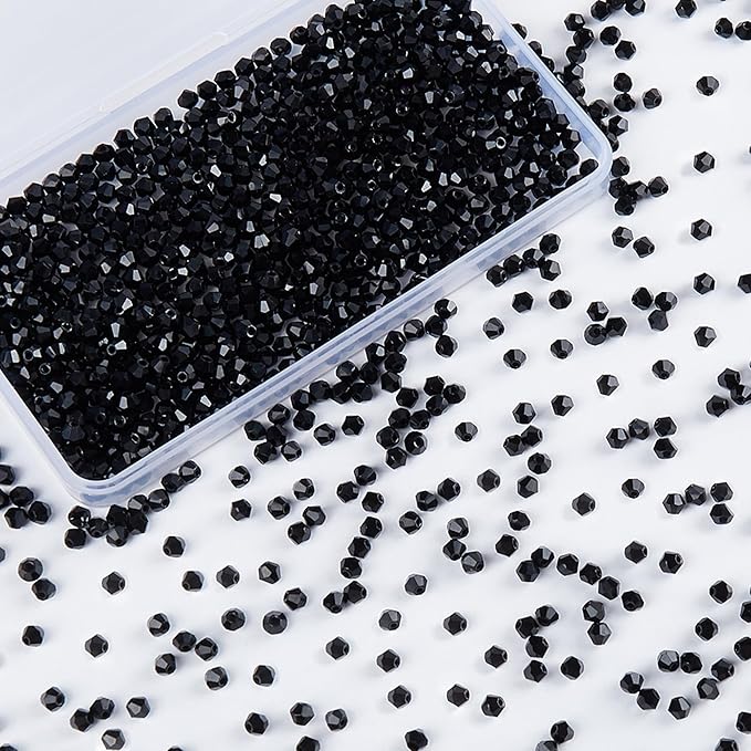1100pcs Black 4mm Bicone Crystal Beads for Jewelry Making – Small Faceted Glass Beads for Bracelets, Earrings, Loc Sprinkles, DIY Crafts