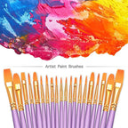 BOSOBO Paint Brushes Set, 6 Pack 60 Pcs Round Pointed Tip Paintbrushes Nylon Hair Artist Acrylic Paint Brushes for Acrylic Oil Watercolor, Face Nail Art, Miniature Detailing & Rock Painting, Purple