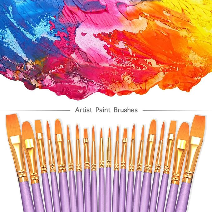BOSOBO Paint Brushes Set, 4 Pack 40 Pcs Round Pointed Tip Paintbrushes Nylon Hair Artist Acrylic Paint Brushes for Acrylic Oil Watercolor, Face Nail Art, Miniature Detailing & Rock Painting, Purple