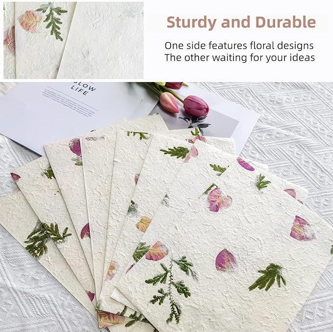 Handmade Botanical Craft Paper - 30 Sheets 8.27x11.7Inch Art Paper for Watercolor,Wedding Invites,Scrapbooking - Vintage Textured Designs for DIY,Gift Wrapping & Cultural Projects A4