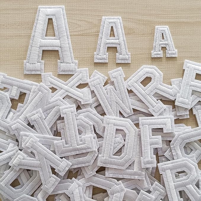 1.9 inch Iron on Letter Patches 78 Pieces, A-Z Embroidered Alphabet Patches for Clothing Jackets Hats Backpacks Jeans White