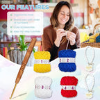 Crochet Kits for Beginners - Handmade craft Diy Knitting Set with Yarn,Hooks,Video Tutorials - Nice Gifts for Adults,Women - Cute Pricess Wallet Coin Change Purses Storage Bag Pouch(2pcs) (blue)