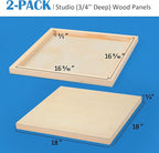 Falling in Art Unfinished Birch Wood Panels Kit for Painting, Wooden Canvas 2 Pack of 18 x18 Studio 3/4" Deep, Cradle Boards for Pouring, Art, Crafts, Burning and More