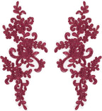 AUEAR, 2 Pack Wine Red Flower Lace Patches Embroidered Applique Patch for Dress Clothes