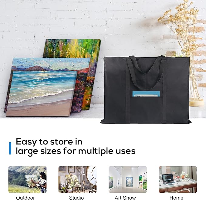 JJRING Dacron Light Weight Art Portfolio Bag, 22'' x 28.5'' for 20'' x 26'' Artworks, Black Carrying Storage Case for Poster, Sketching, and Drawing
