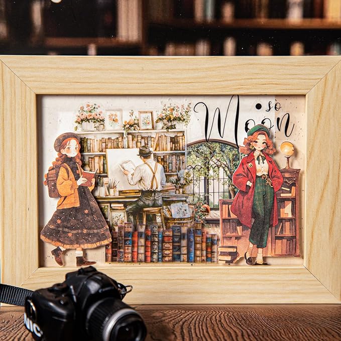 TIAMECH Library Girl Kraft Paper Stickers - 90 Pcs Reading Books Design, Sticker for Journaling & Scrapbooking, Junk Journal Supplies, Ephemera & DIY Crafts