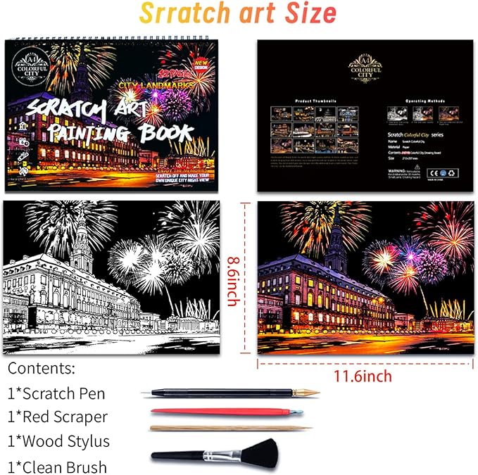 Scratch Art Book for Adults,Scratch Painting Foil for Adults，Scratch and Sketch City Landmarks Books,Colorful City Series Scratch Art 12 Pas by Iskueal(Timbuktu Parliament and City Center)