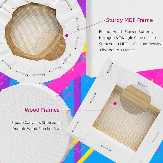 24Pack Stretched Canvas for Painting, 100% Cotton Art Canvases with Easel for Painting, 5/8 Inch Profile 8 Ounce Acid-Free Painting Canvas Supplies for Acrylics,Oils & Other Painting Media - 10cm