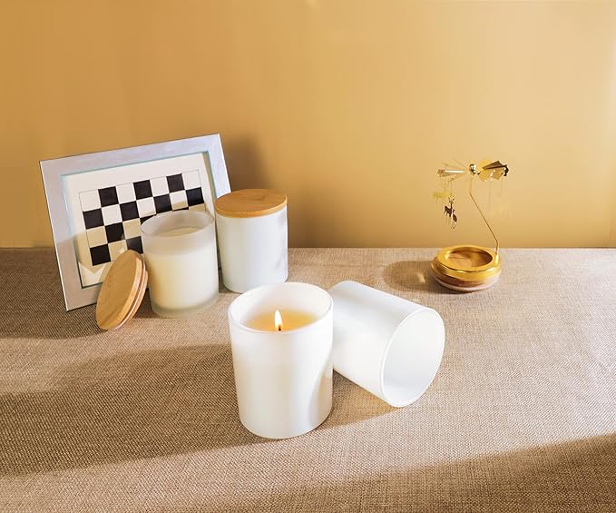 Aroparc 12 Pack 10oz White Candle Jars with Bamboo Lids, Candle Containers for Candle Making, Wedding Favors & Luxury Lines - Gloss White