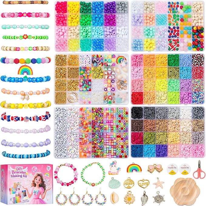 Taybonds DIY Friendship Bracelet Making Kit for Beginners – 6 Boxes Jewelry Beads with Pony, Clay, Letter Beads, Charms & Complete Jewelry Making Tools – Gifts