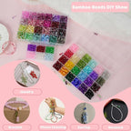 54 Colors 1500pcs Bamboo Glass Beads for Jewelry Making,6 * 12mm Glass Beads Bracelets Making Kit, 2 Types Natural Bamboo Crystal Beads for DIY Bracelet Necklace Crafts,Gifts for Girls Aged 6-15