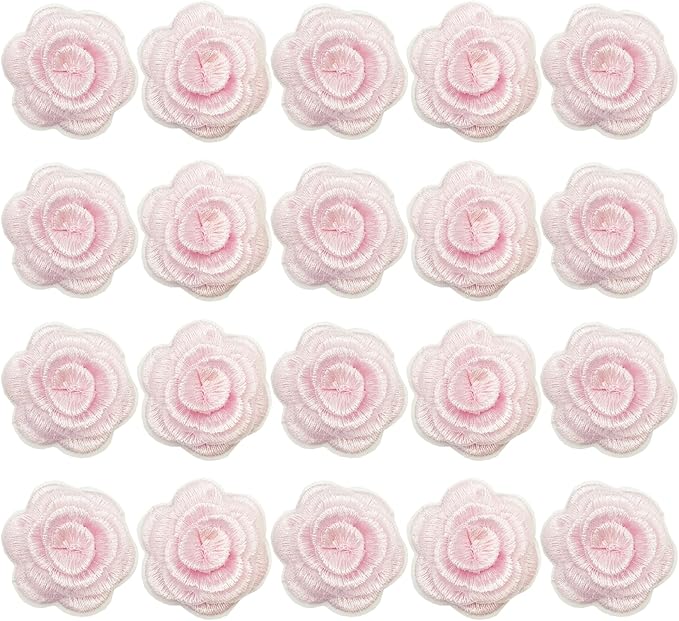 20pcs Flower Lace Applique Exquisite 3D Embroidery Floral Sew On Patches for Wedding Bridal Dress Clothes Repairing Hair Ornaments Sewing Craft DIY (Pink)