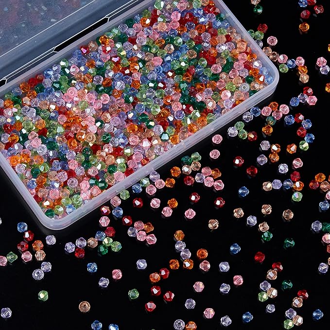 1100PCS 4mm Bicone Crystal Glass Beads for Jewelry Making, Sparkling Mini Beads for Suncatchers, DIY Bracelets & Craft Projects (Multicolored)