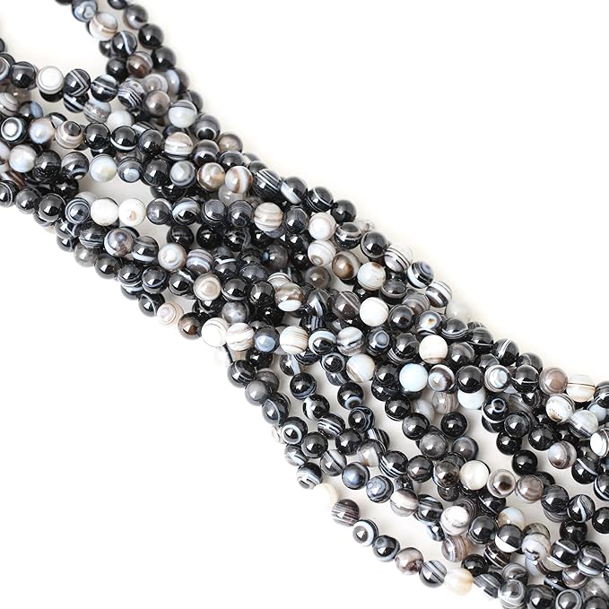 60PCS 6mm Natural Black Striped Agate Round Loose Beads DIY Bracelet Necklace Materials 1 Strand 15"