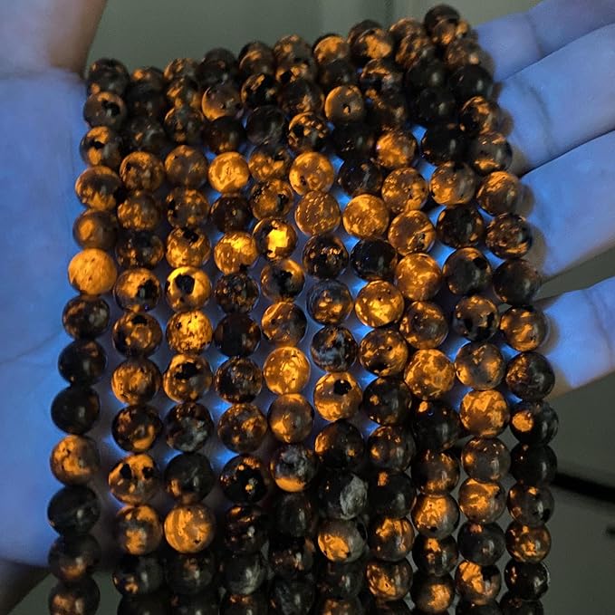 70PCS 10MM Flame Yooperlite Stone Beads Loose Beads for Jewelry Making DIY Bracelets Show Flame Color Under The Irradiation of UV Lamps 2 Strands
