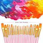 BOSOBO Paint Brushes Set, 10 Pack 100 Pcs Round Pointed Tip Paintbrushes Nylon Hair Artist Acrylic Paint Brushes for Acrylic Oil Watercolor, Face Nail Art, Miniature Detailing & Rock Painting, Pink