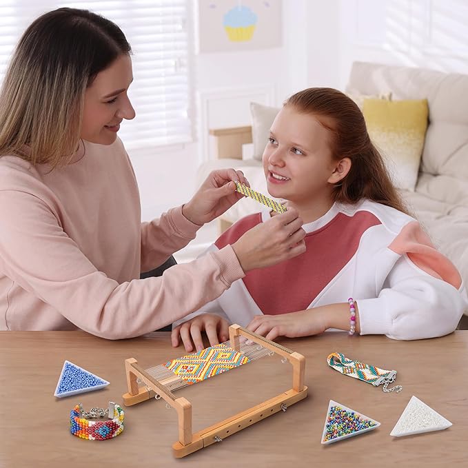 PP OPOUNT Adjustable Bead Loom Kit, Wood Loom Beading Supplies with Detailed Instructions, Practical Jewelry Making Accessories, Beading Loom Kits for Adults Jewelry Making Bracelets Belts