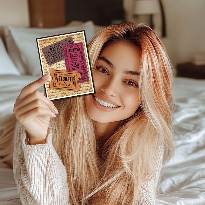 GLOBLELAND Retro Ticket Background Clear Stamp for Scrapbooking Text Silicone Stamps Tags Label Transparent Stamp for Card Making DIY Embossing Journaling