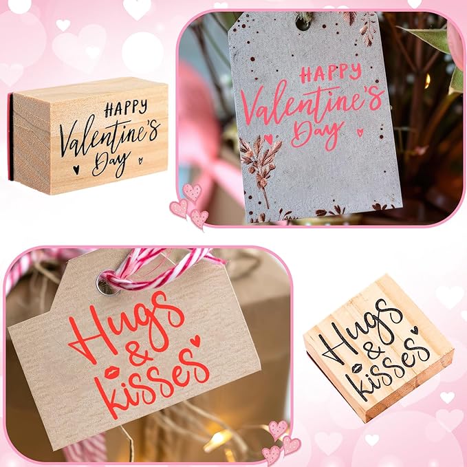 Watersay 6 Pcs Valentine Rubber Stamp Set Happy Valentine Day Wooden Rubber Stamp Vintage Art Print for Crafting Love Heart Pattern and DIY Scrapbooking Card Making Hand Book (Words)