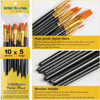 Acrylic Paint Brushes Set, 50Pcs Round Pointed Tip Artist Paintbrushes for Acrylic Painting Oil Watercolor Canvas Boards Rock Body Face Nail Art, Halloween Pumpkin Ceramic Crafts Supplies，Black